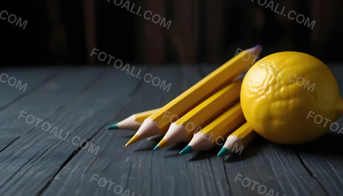 Yellow Pencils And A Lemon On A Dark Wooden Surface 13 6463