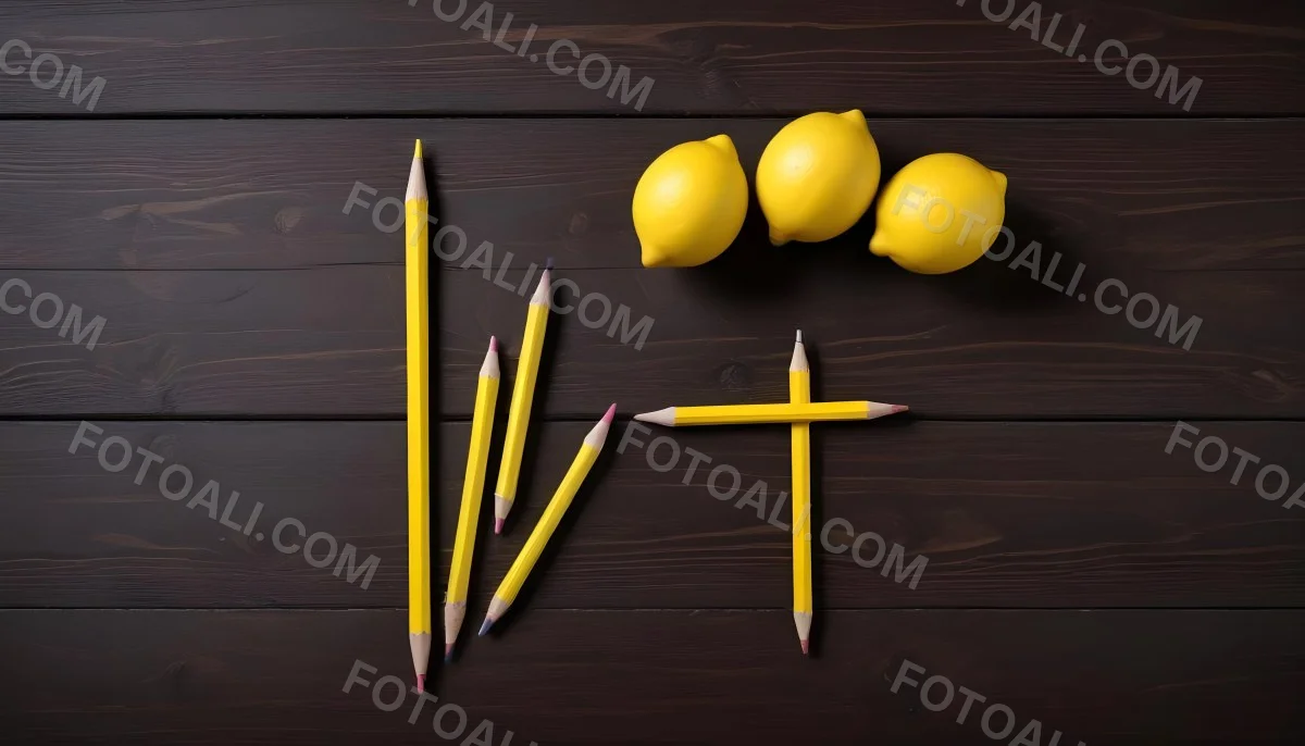 Yellow Pencils And A Lemon On A Dark Wooden Surface 15 07b6