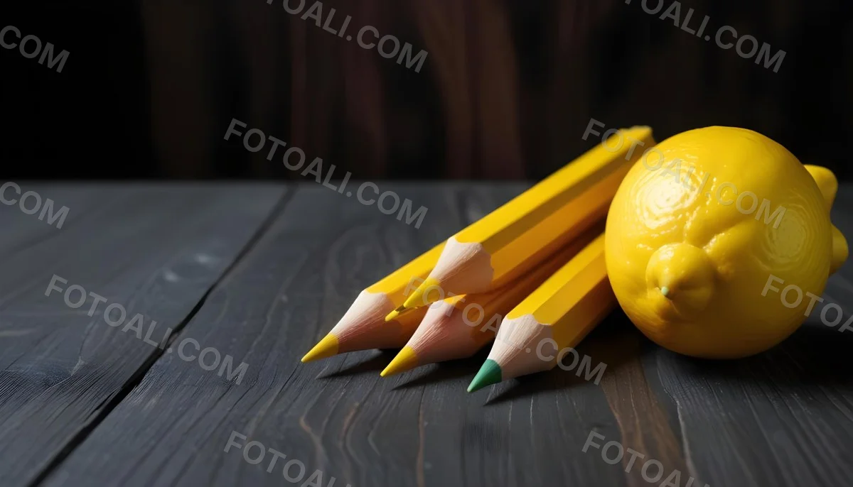 Yellow Pencils And A Lemon On A Dark Wooden Surface 16 8a4e