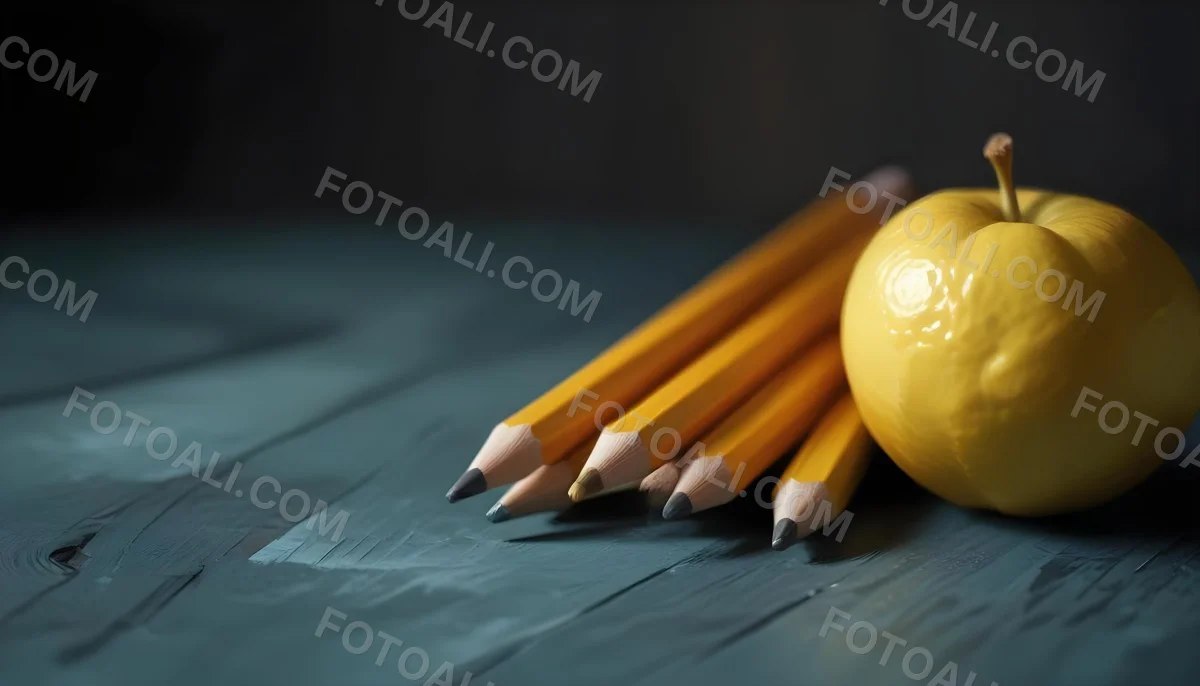 Yellow Pencils And A Lemon On A Dark Wooden Surface 2 3d15