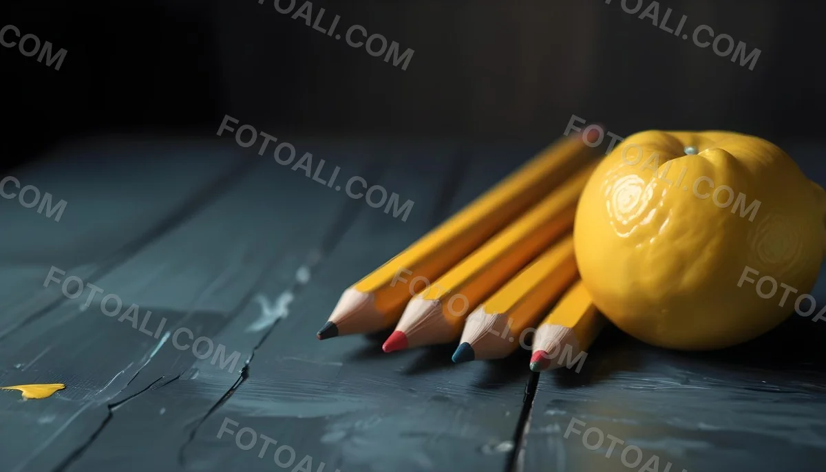 Yellow Pencils And A Lemon On A Dark Wooden Surface 3 3eac