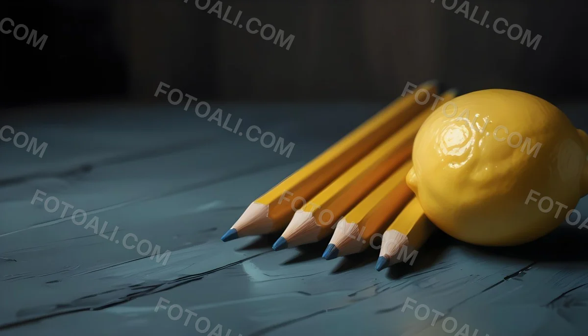 Yellow Pencils And A Lemon On A Dark Wooden Surface 4 B58f