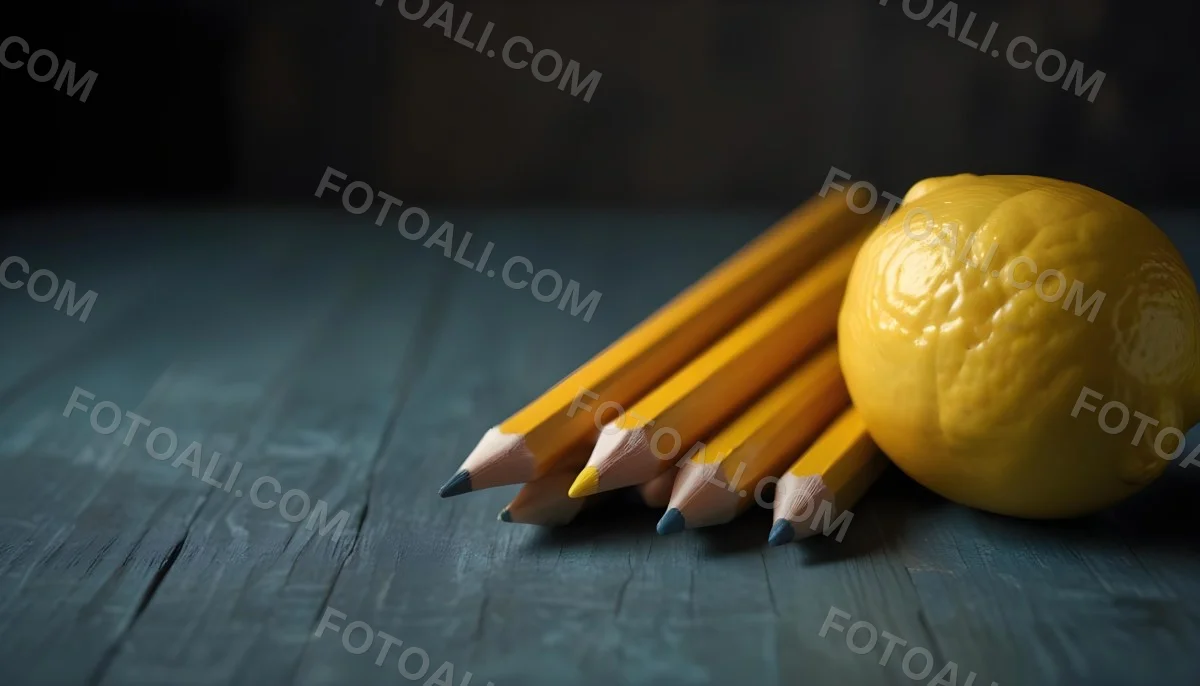 Yellow Pencils And A Lemon On A Dark Wooden Surface 6 1f84