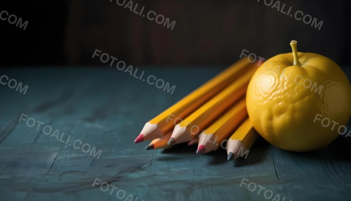 Yellow Pencils And A Lemon On A Dark Wooden Surface 7 47d3
