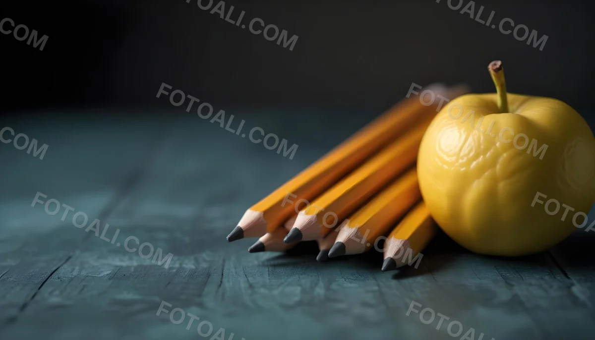 Yellow Pencils And A Lemon On A Dark Wooden Surface 8 A331