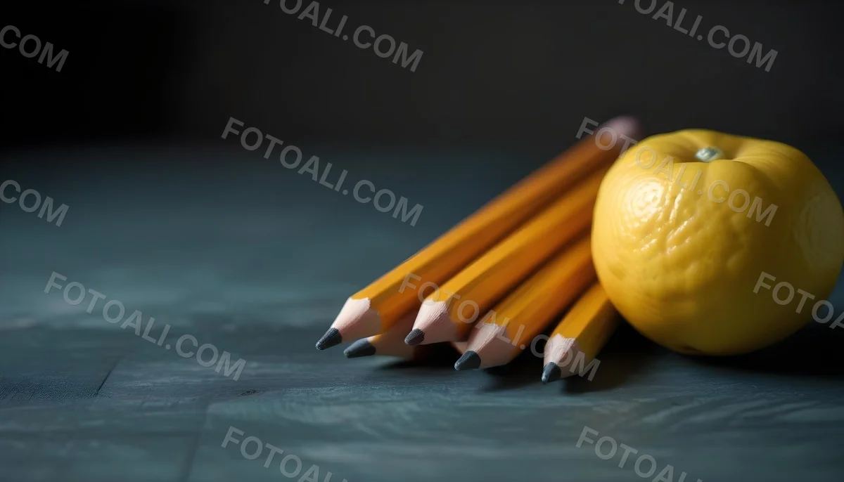 Yellow Pencils And A Lemon On A Dark Wooden Surface 9 Be99