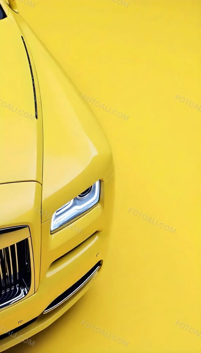 Yellow Rolls Royce Front View Headlight On Yellow Background 12 30bf