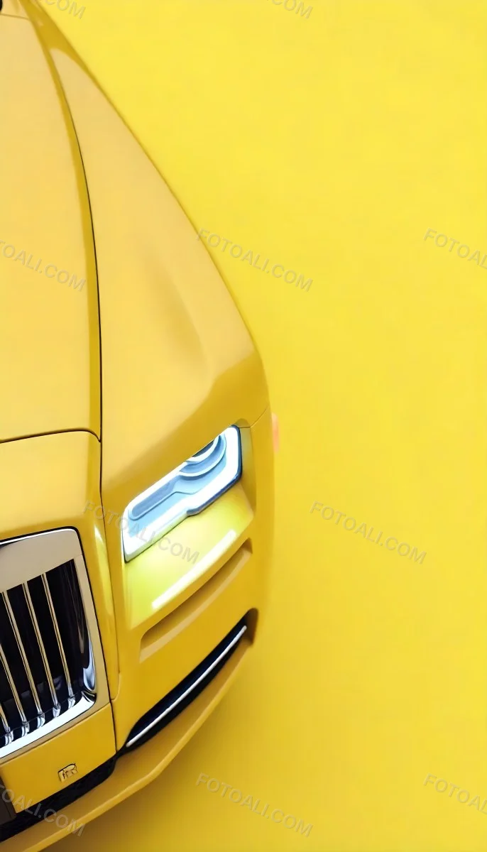 Yellow Rolls Royce Front View Headlight On Yellow Background 13 Ac4f