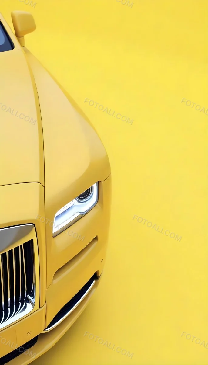 Yellow Rolls Royce Front View Headlight On Yellow Background 14 F4b1