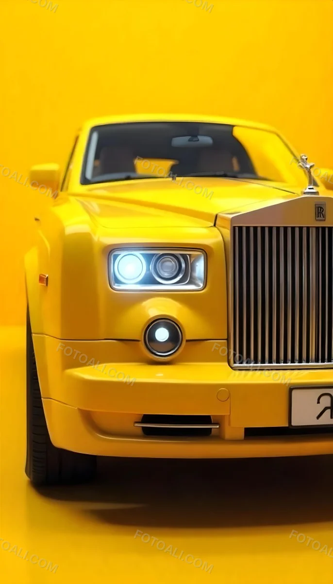 Yellow Rolls Royce Front View Headlight On Yellow Background 15 Bac4
