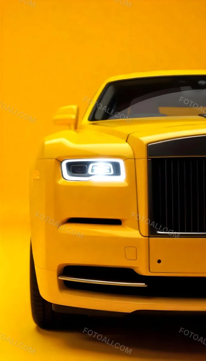 Yellow Rolls Royce Front View Headlight On Yellow Background 2 Aa08