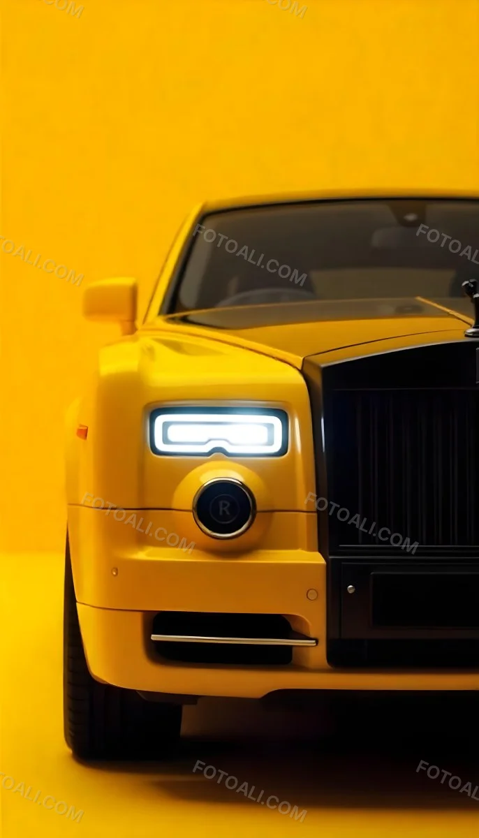 Yellow Rolls Royce Front View Headlight On Yellow Background 21 86f3