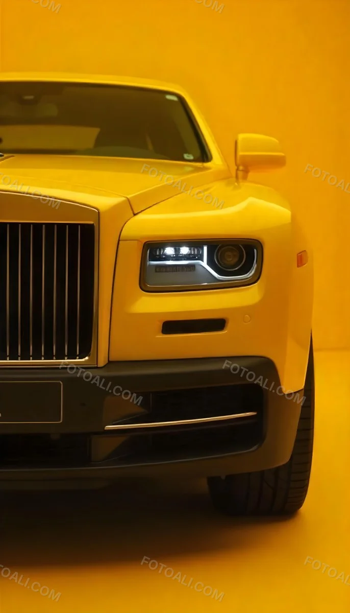 Yellow Rolls Royce Front View Headlight On Yellow Background 22 F732
