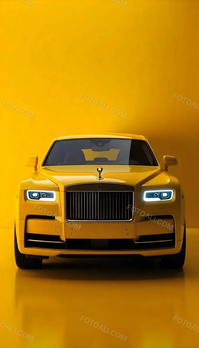 Yellow Rolls Royce Front View Headlight On Yellow Background 23 59d0