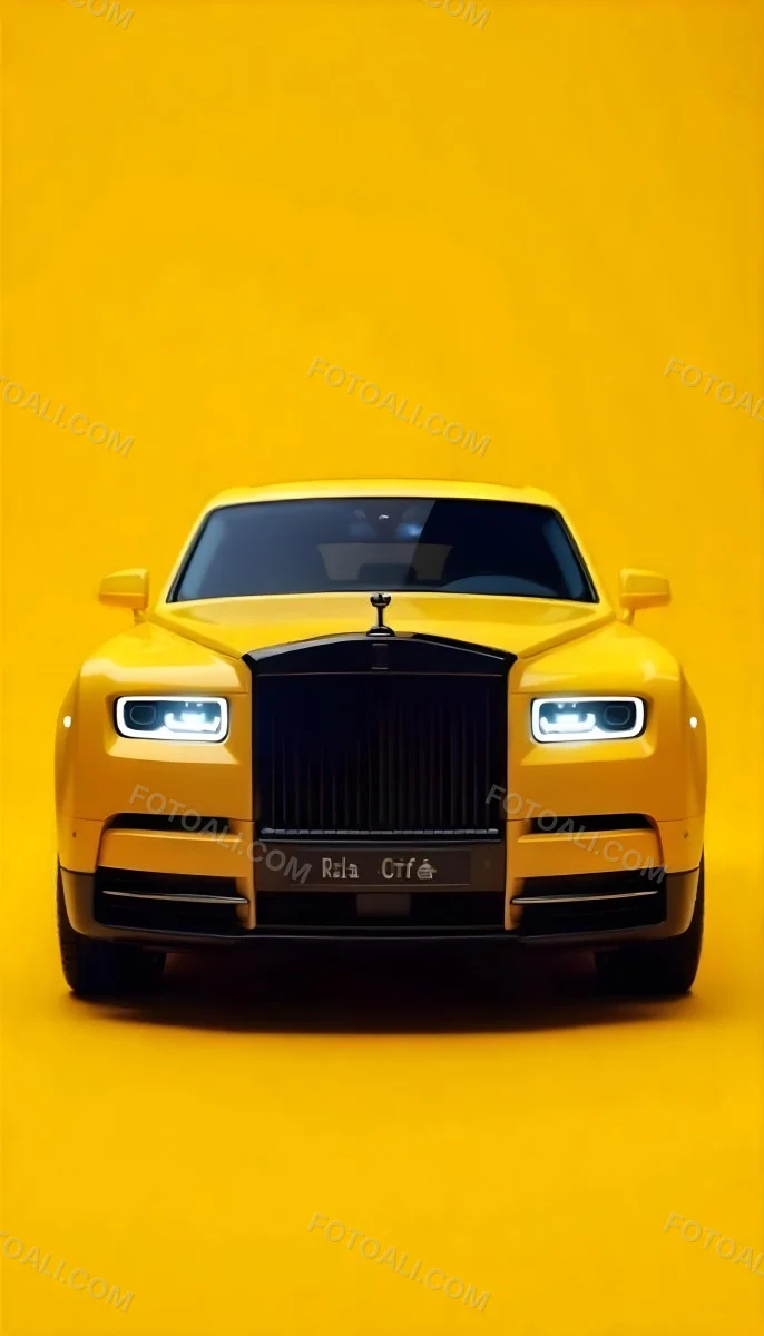 Yellow Rolls Royce Front View Headlight On Yellow Background 28 C4eb