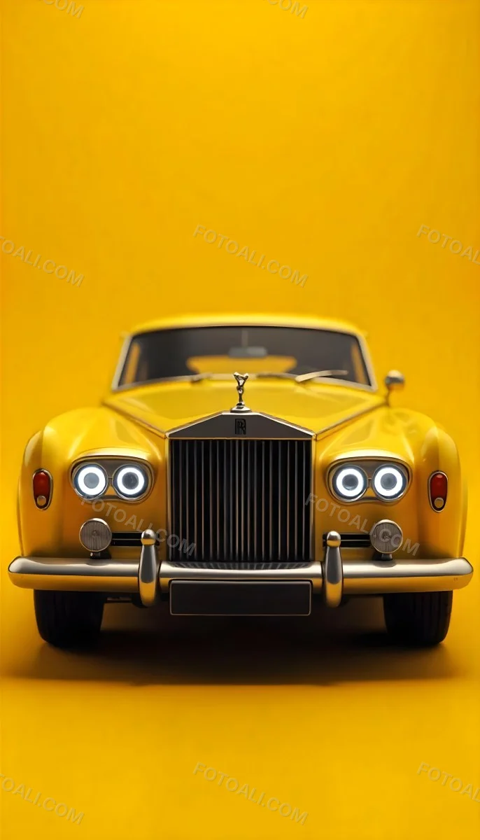 Yellow Rolls Royce Front View Headlight On Yellow Background 29 5dae