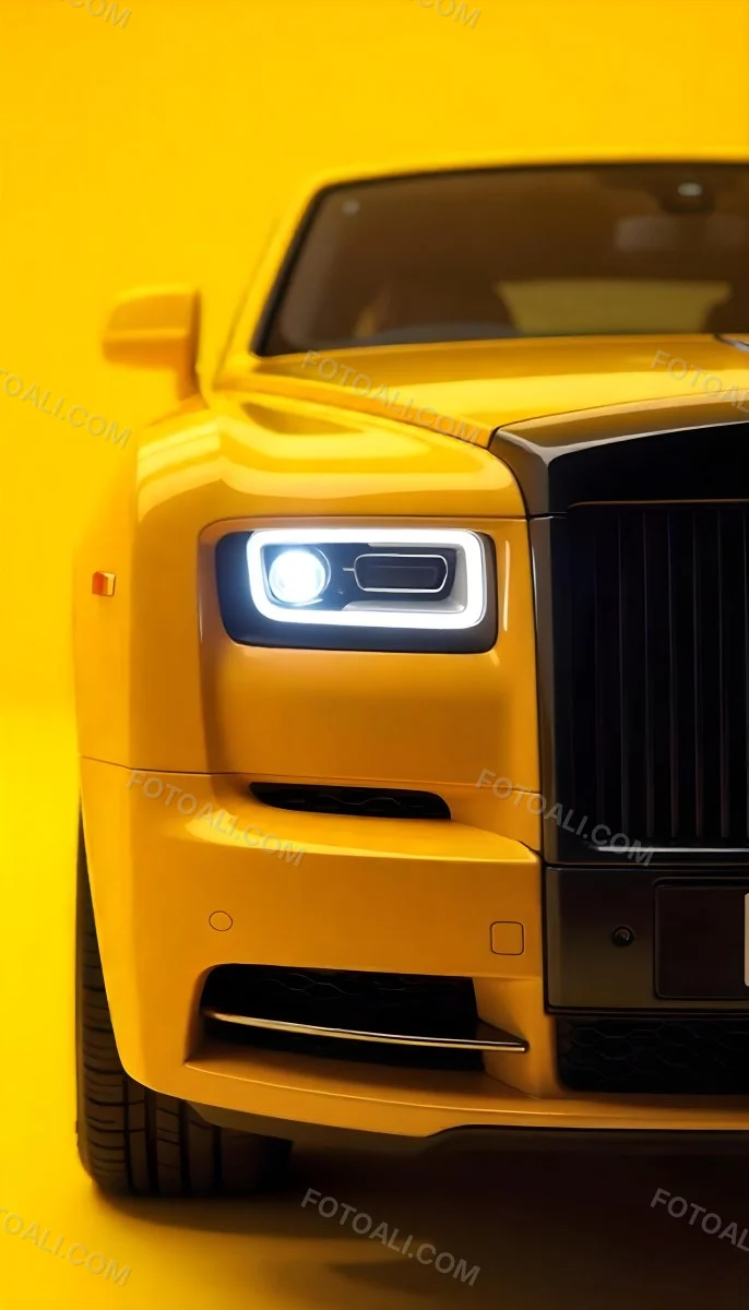 Yellow Rolls Royce Front View Headlight On Yellow Background 30 3caf