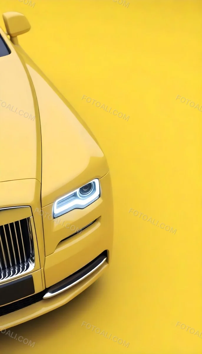 Yellow Rolls Royce Front View Headlight On Yellow Background 31 F338