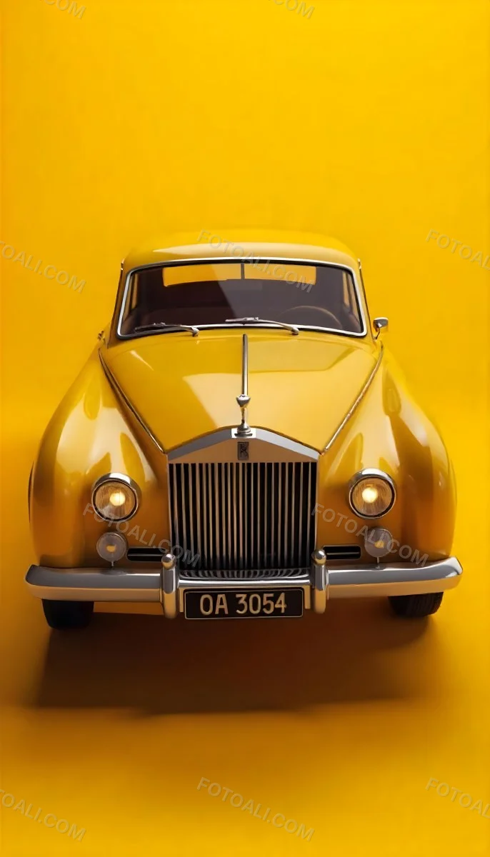 Yellow Rolls Royce Front View Headlight On Yellow Background 33 4392