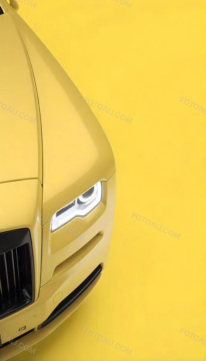 Yellow Rolls Royce Front View Headlight On Yellow Background 4 B311
