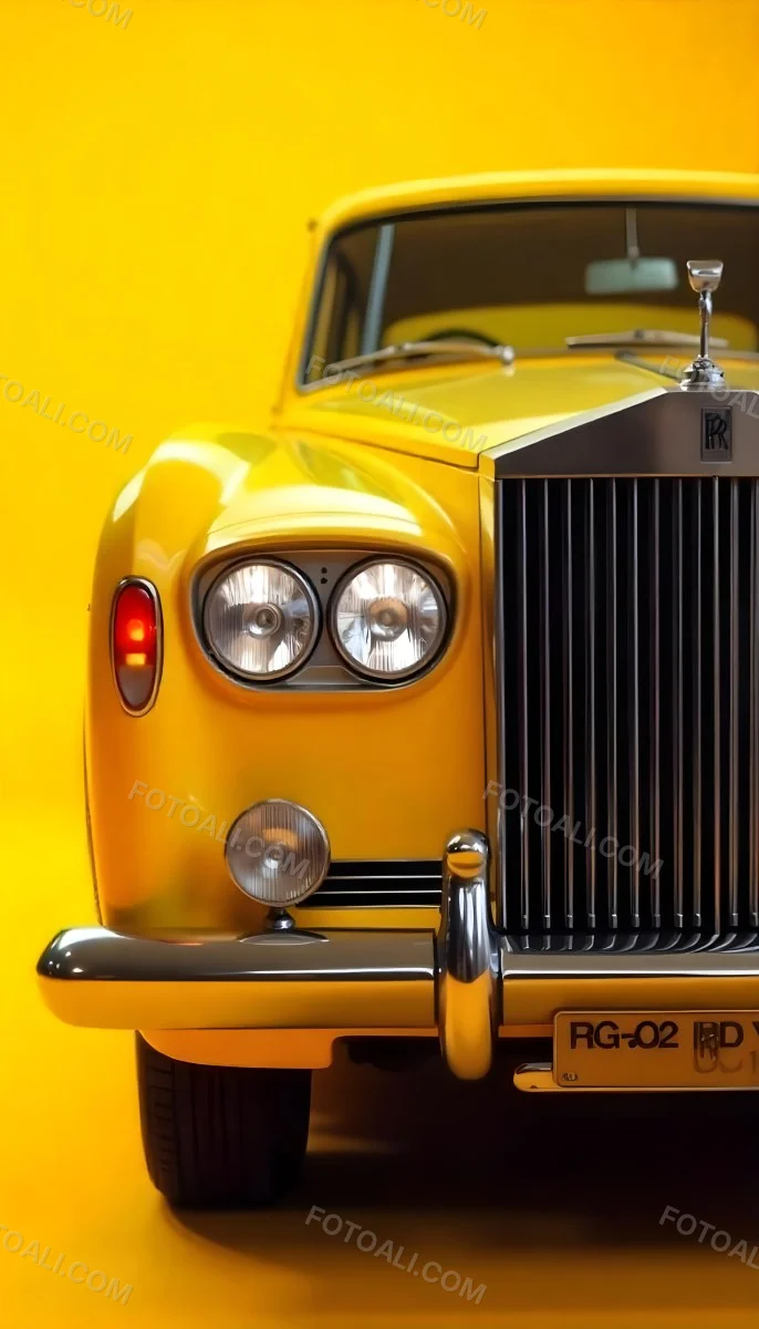Yellow Rolls Royce Front View Headlight On Yellow Background 5 Fca6