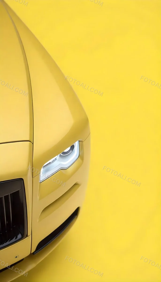 Yellow Rolls Royce Front View Headlight On Yellow Background 6 3156