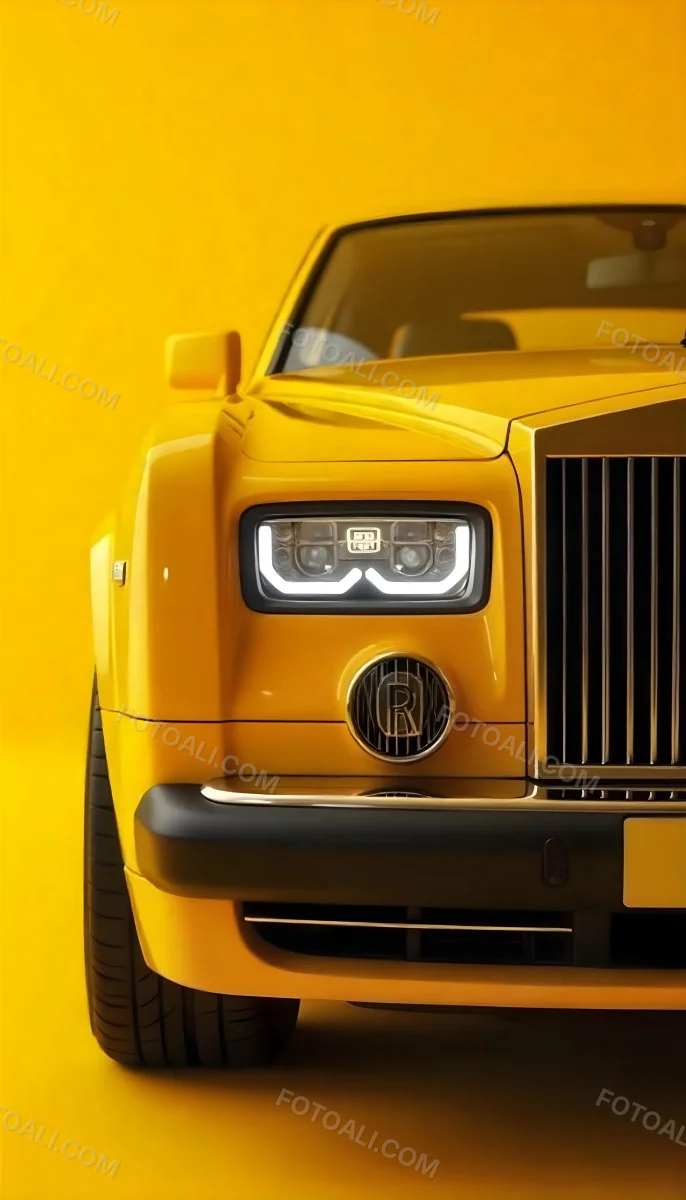 Yellow Rolls Royce Front View Headlight On Yellow Background 7 25df