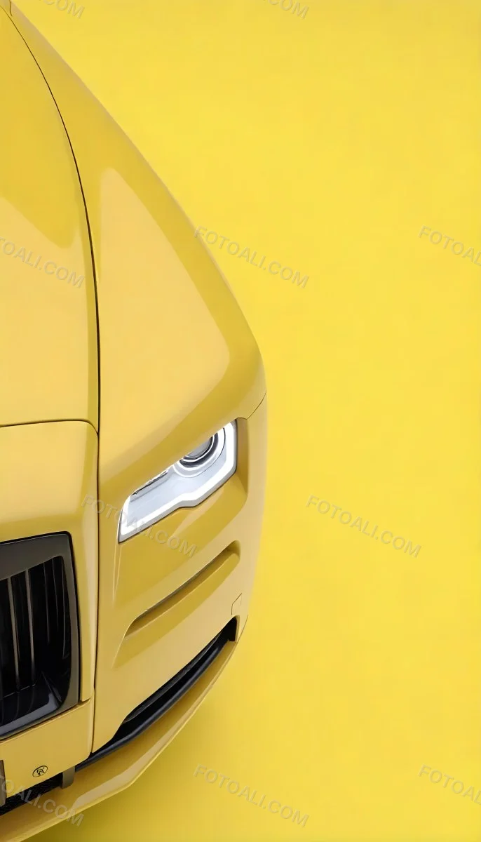 Yellow Rolls Royce Front View Headlight On Yellow Background 8 7dbb