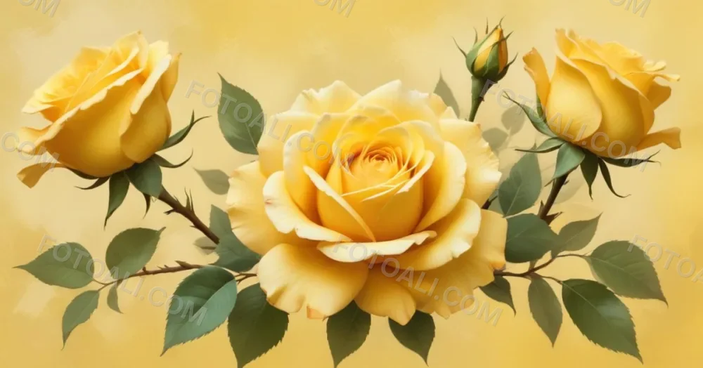 Yellow Roses In The Lower Left Corner Soft Petals Delicate Texture Bright And Cheerful Against A Soft Yellow Background Romantic And Elegant 13 2871