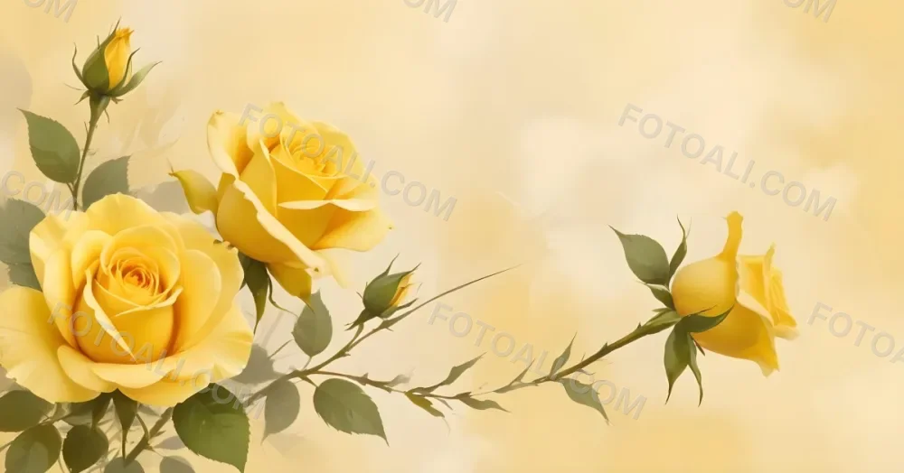 Yellow Roses In The Lower Left Corner Soft Petals Delicate Texture Bright And Cheerful Against A Soft Yellow Background Romantic And Elegant 31 F4ba