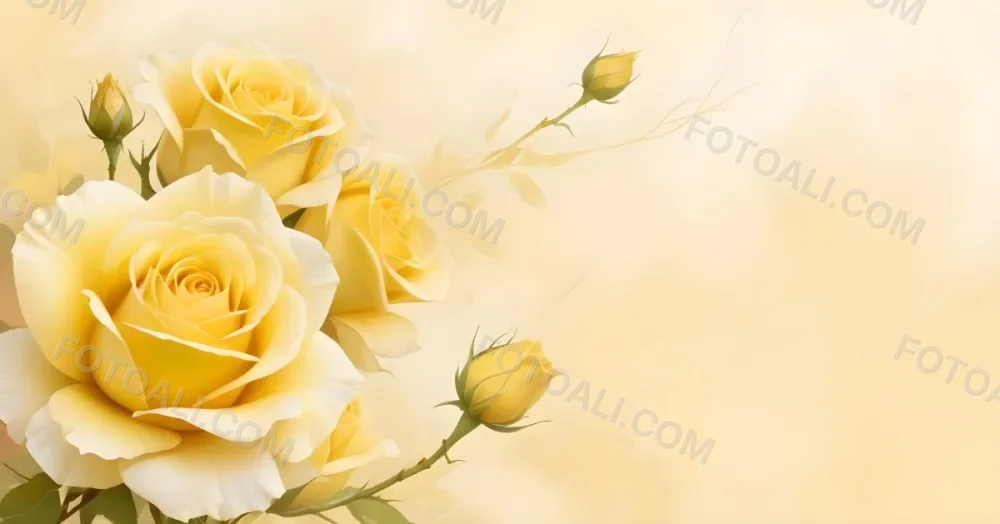 Yellow Roses In The Lower Left Corner Soft Petals Delicate Texture Bright And Cheerful Against A Soft Yellow Background Romantic And Elegant 33 382b