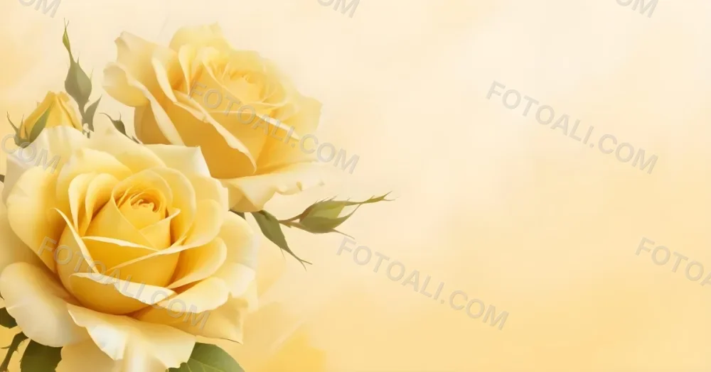 Yellow Roses In The Lower Left Corner Soft Petals Delicate Texture Bright And Cheerful Against A Soft Yellow Background Romantic And Elegant 34 0598