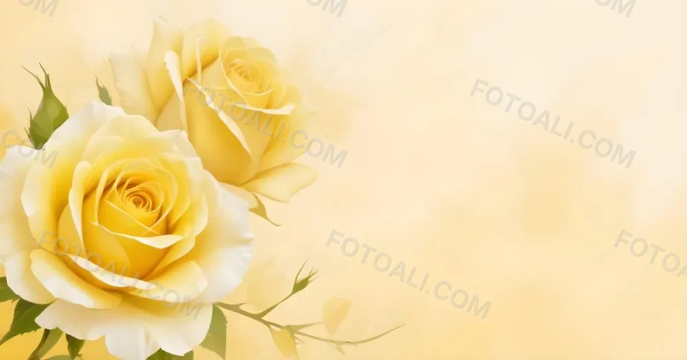 Yellow Roses In The Lower Left Corner Soft Petals Delicate Texture Bright And Cheerful Against A Soft Yellow Background Romantic And Elegant 37 Deca