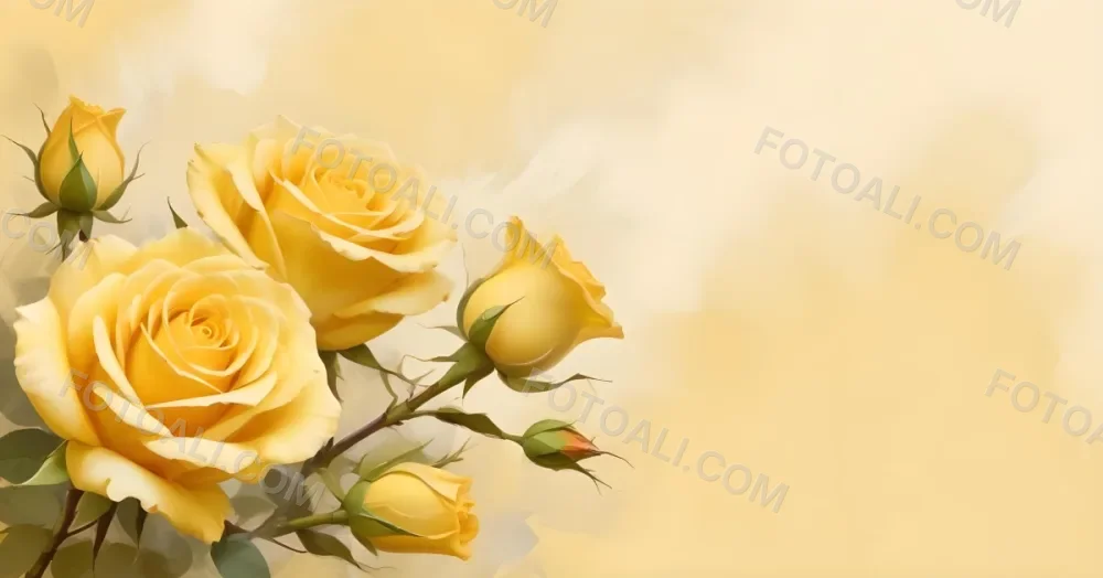 Yellow Roses In The Lower Left Corner Soft Petals Delicate Texture Bright And Cheerful Against A Soft Yellow Background Romantic And Elegant 5 A413