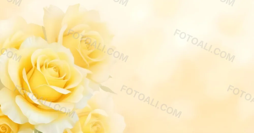Yellow Roses In The Lower Left Corner Soft Petals Delicate Texture Bright And Cheerful Against A Soft Yellow Background Romantic And Elegant 6 77a6
