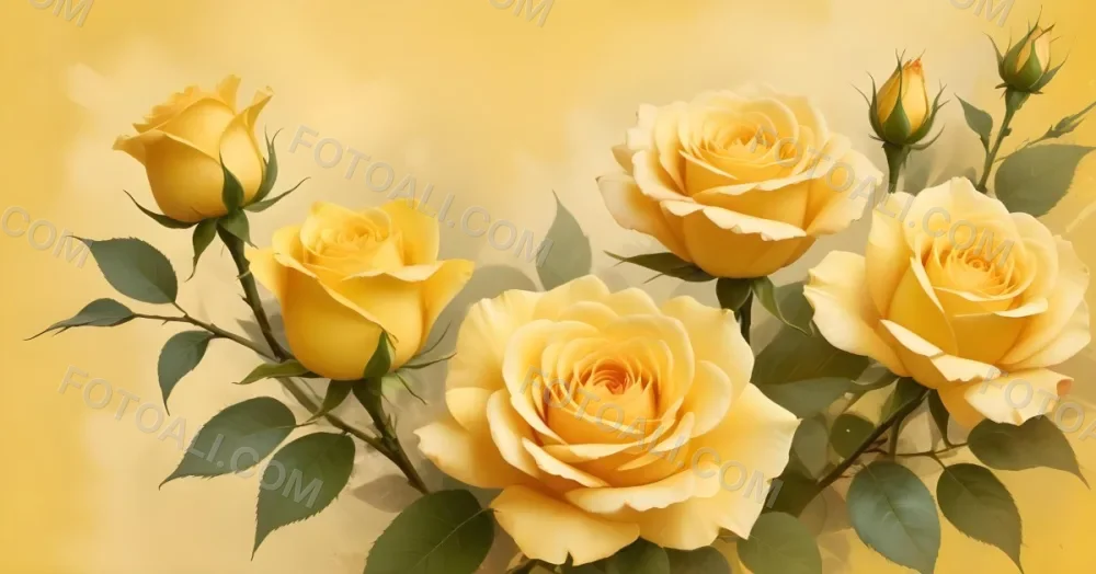 Yellow Roses In The Lower Left Corner Soft Petals Delicate Texture Bright And Cheerful Against A Soft Yellow Background Romantic And Elegant 9 87d1