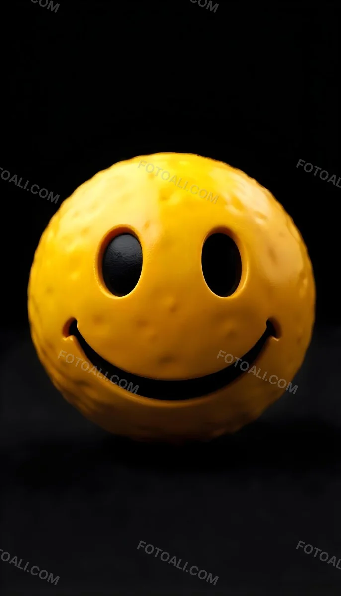 Yellow Smiley Face With Black Eyes And Mouth On A Black Background 1 A60f