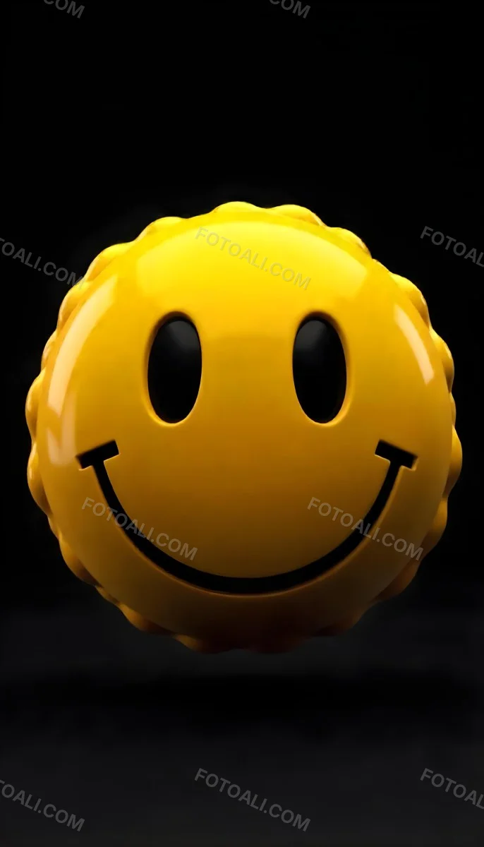 Yellow Smiley Face With Black Eyes And Mouth On A Black Background 14 Ce3c