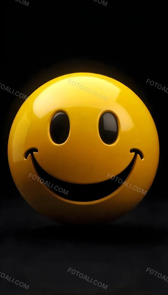 Yellow Smiley Face With Black Eyes And Mouth On A Black Background 16 E5f3