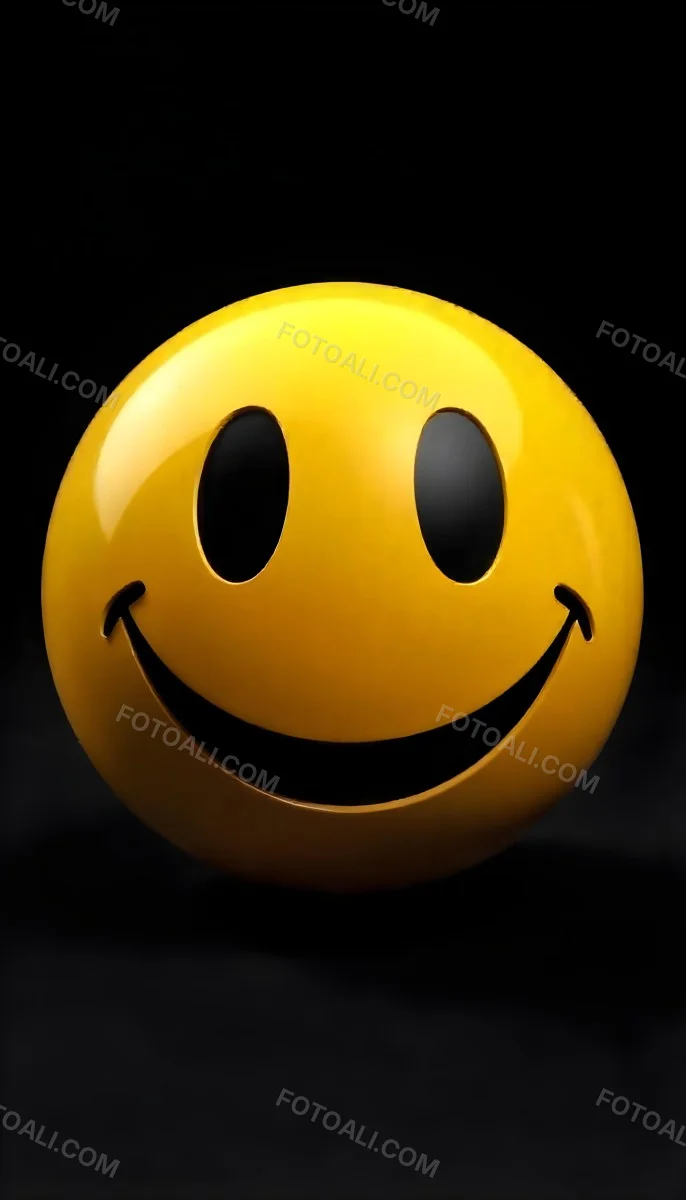 Yellow Smiley Face With Black Eyes And Mouth On A Black Background 17 5e54