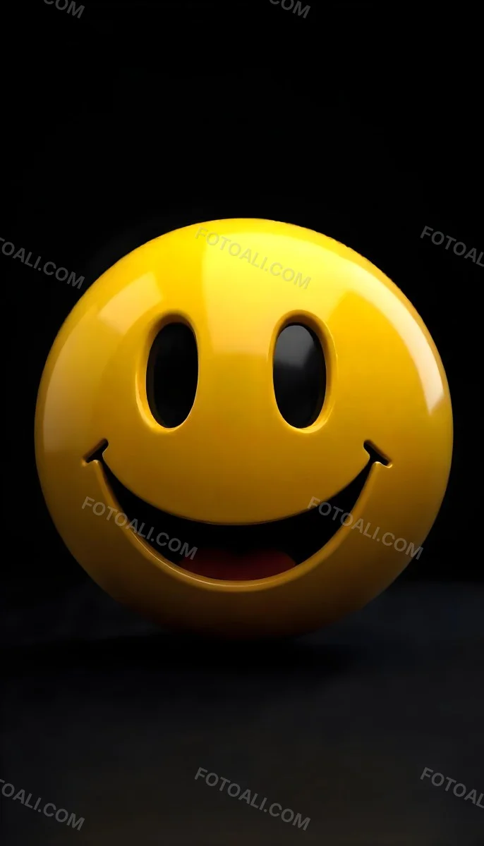 Yellow Smiley Face With Black Eyes And Mouth On A Black Background 19 4cfe