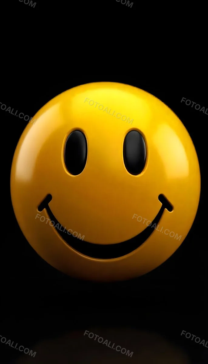 Yellow Smiley Face With Black Eyes And Mouth On A Black Background 2 3614