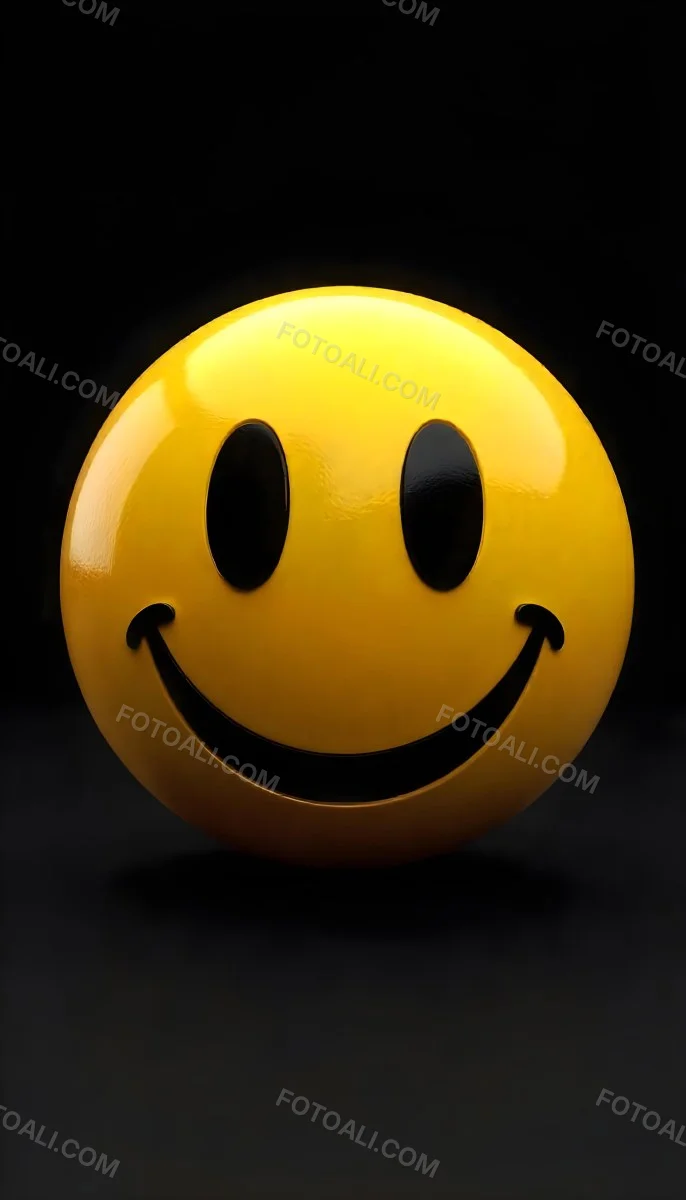 Yellow Smiley Face With Black Eyes And Mouth On A Black Background 21 47b1
