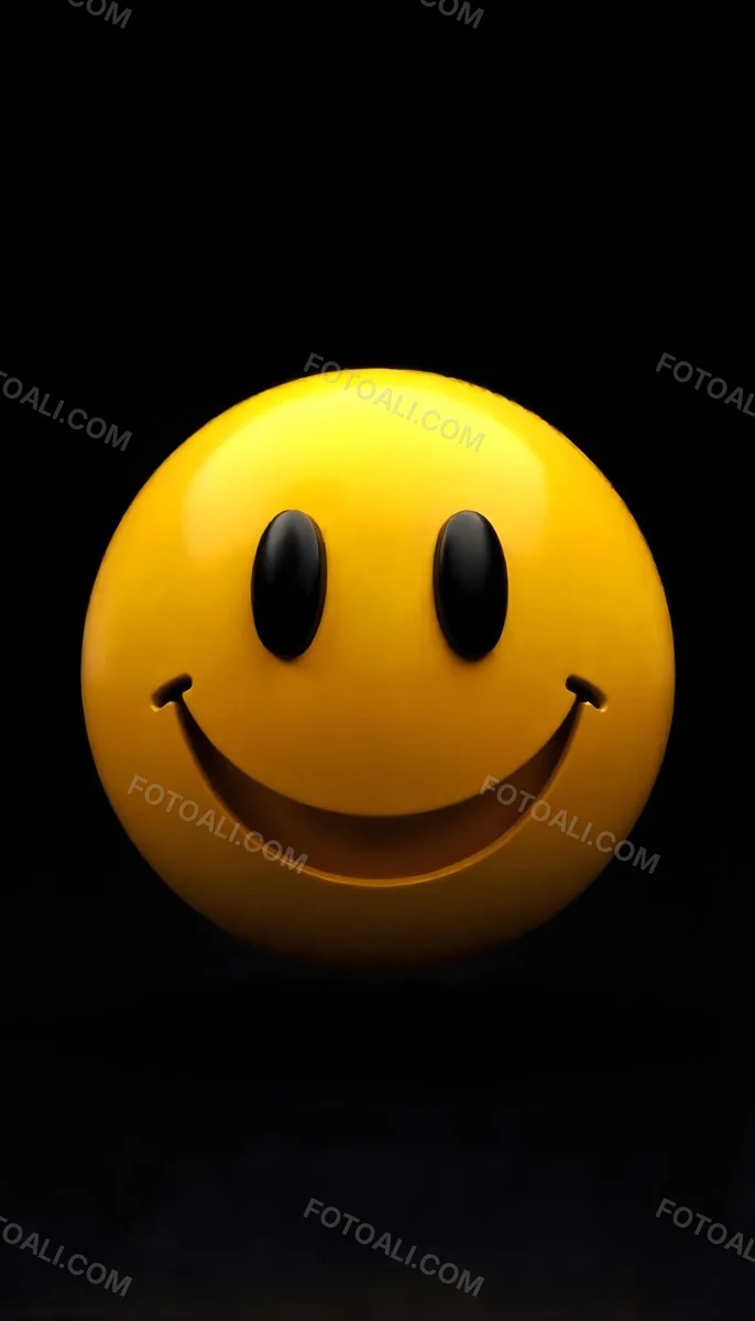 Yellow Smiley Face With Black Eyes And Mouth On A Black Background 23 01b3