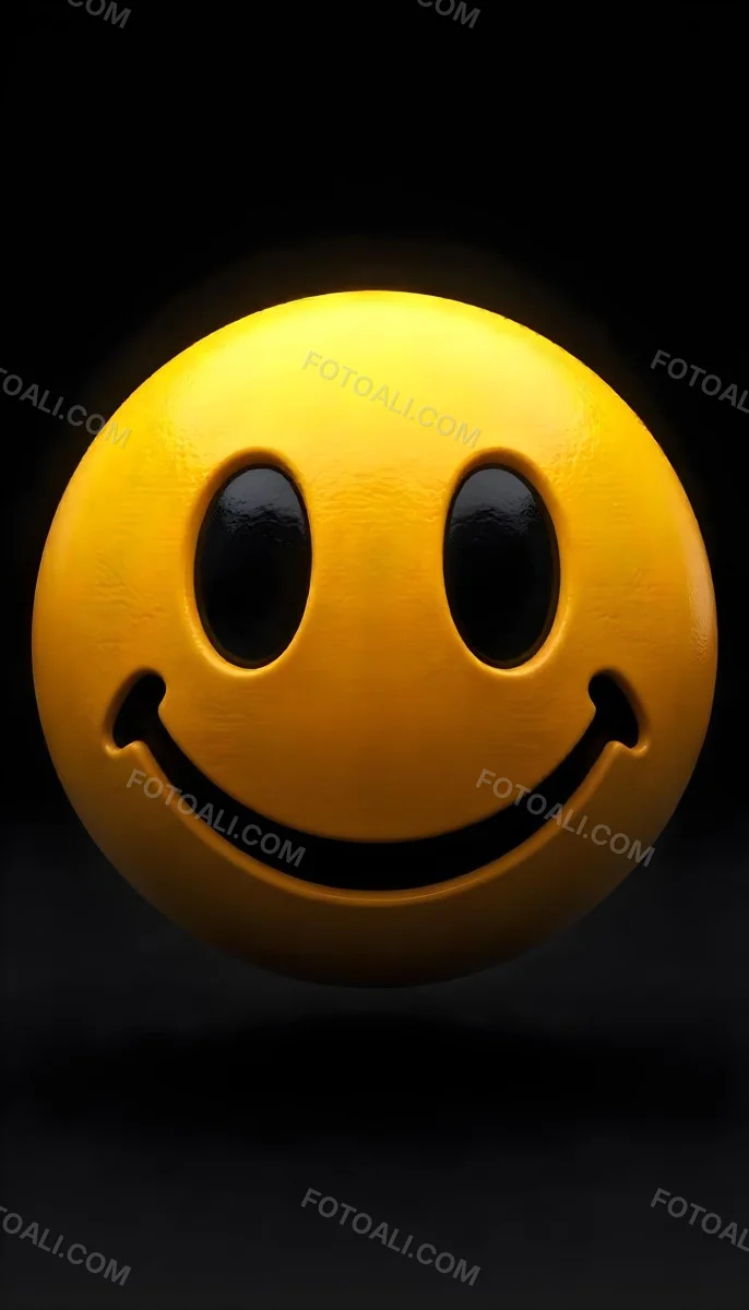 Yellow Smiley Face With Black Eyes And Mouth On A Black Background 3 F9b4