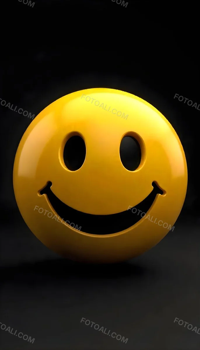 Yellow Smiley Face With Black Eyes And Mouth On A Black Background 4 F7ea