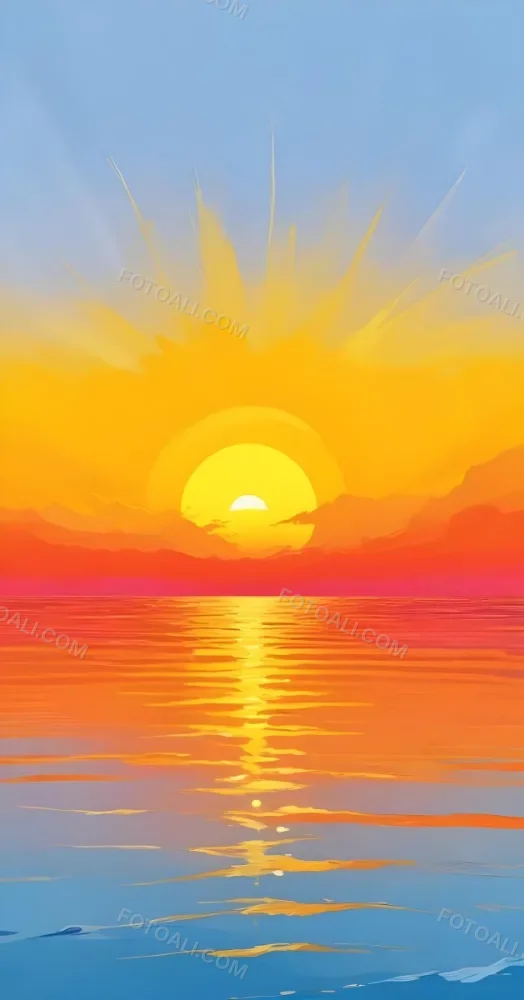 Yellow Sun Half Submerged In The Ocean The Sky Is Yellow And The Water Is Orange The Sun Is Reflected In The Water Vibrant Colors 19 Eec8