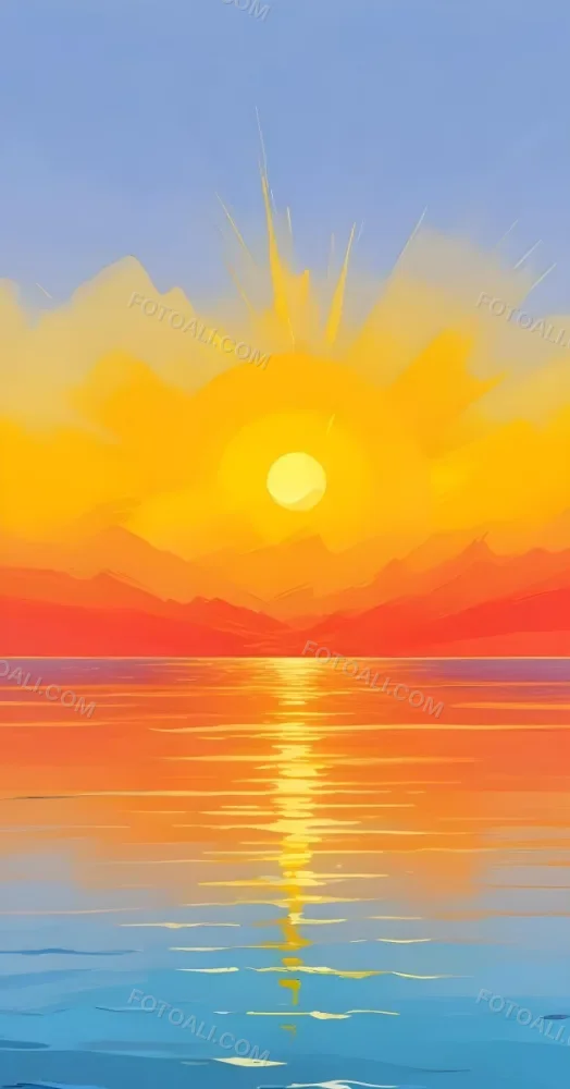 Yellow Sun Half Submerged In The Ocean The Sky Is Yellow And The Water Is Orange The Sun Is Reflected In The Water Vibrant Colors 23 5032