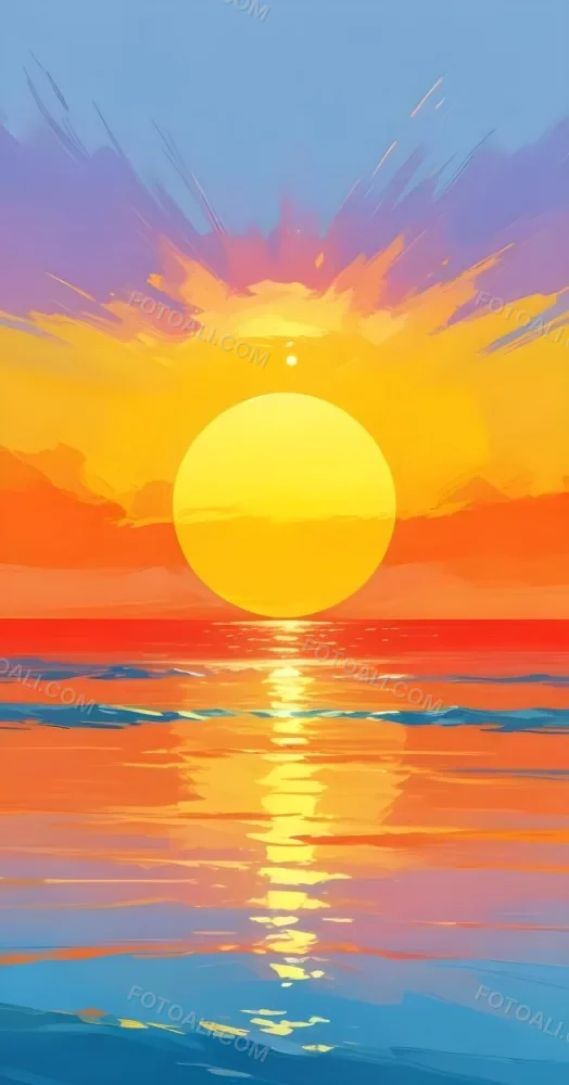 Yellow Sun Half Submerged In The Ocean The Sky Is Yellow And The Water Is Orange The Sun Is Reflected In The Water Vibrant Colors 54 7d3e