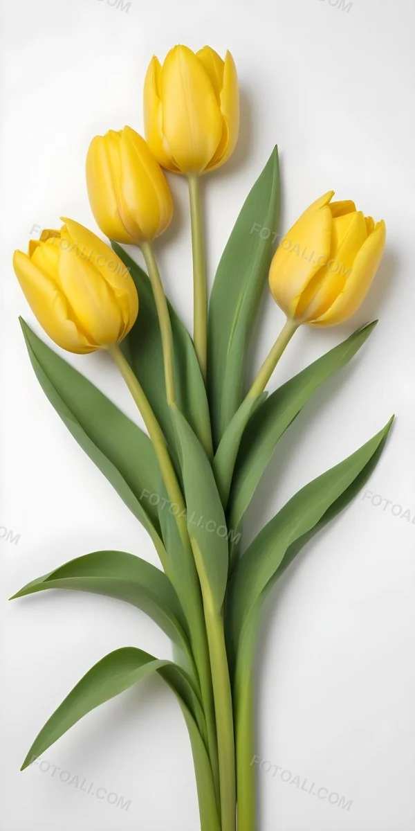 Yellow Tulips With Green Stems And Leaves Against 20 9569
